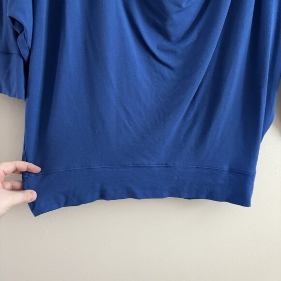 Eileen Fisher Women S Blue Jersey Stretch Draped Cowl Neck Dolman Sleeve Top - Picture 2 of 8
